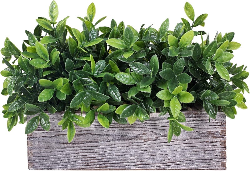 Winlyn Artificial Eucalyptus Plant in Rustic Rectangular Wooden Planter Box Faux Potted Herb Plant Greenery Arrangement for Farmhouse Indoor Wedding Table Centerpiece Mantel Shelf Kitchen Decor - Image 1