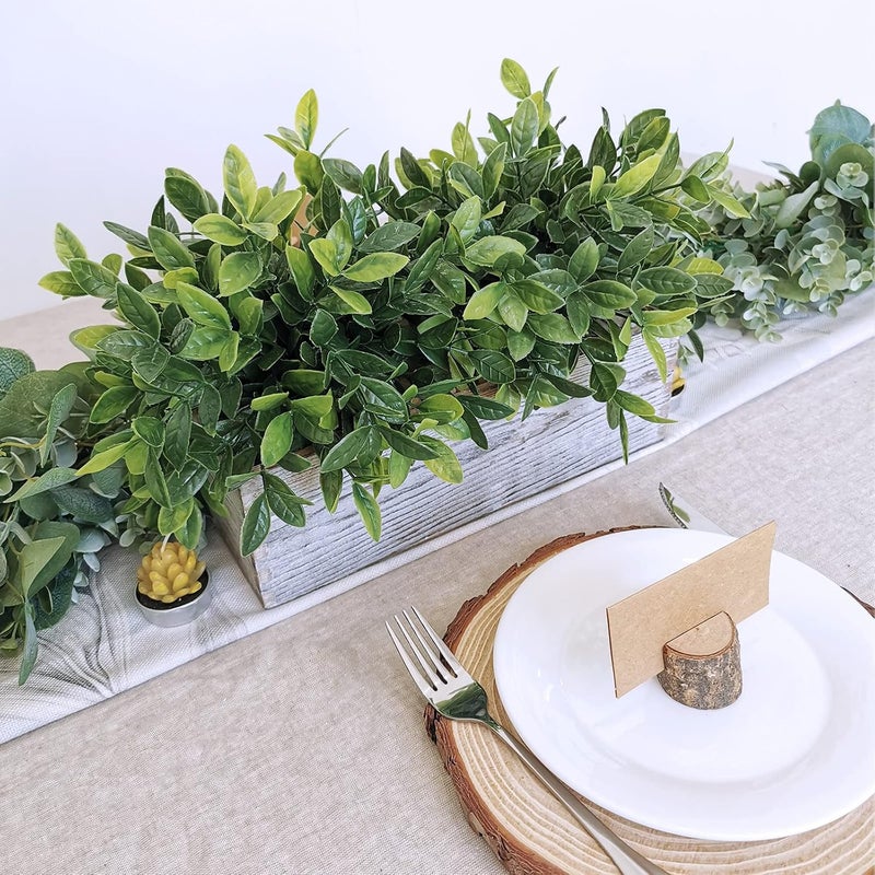 Winlyn Artificial Eucalyptus Plant in Rustic Rectangular Wooden Planter Box Faux Potted Herb Plant Greenery Arrangement for Farmhouse Indoor Wedding Table Centerpiece Mantel Shelf Kitchen Decor - Image 4