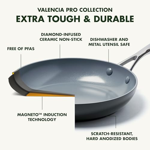 GreenPan Valencia Pro Hard Anodized Healthy Ceramic Nonstick 10" and 12" Frying Pan Skillet Set, PFAS-Free, Induction, Dishwasher Safe, Oven Safe, Gray - Image 5