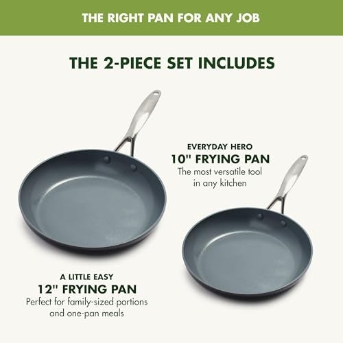 GreenPan Valencia Pro Hard Anodized Healthy Ceramic Nonstick 10" and 12" Frying Pan Skillet Set, PFAS-Free, Induction, Dishwasher Safe, Oven Safe, Gray - Image 4