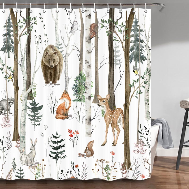 JAWO JAWO Rustic Forest Shower Curtain  Wildlife Bear Shower Curtain Farmhouse Woodland Shower Curtain Cabin Lodge Shower Curtain  Woodsy Shower Curtain Camper RV Shower Curtain Set with Hooks  70X70inch - Image 3