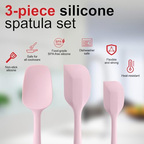 Cooptop Silicone Spatula Set - Rubber Spatula - 600°F Heat Resistant Baking Spoon & Spatulas (Pink) - Image 2
