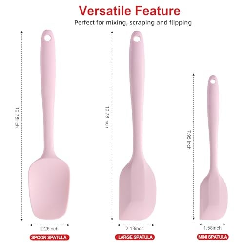 Cooptop Silicone Spatula Set - Rubber Spatula - 600°F Heat Resistant Baking Spoon & Spatulas (Pink) - Image 4