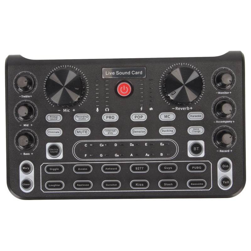 Voice Changer Sound Card with Multi Effects Bluetooth Live Sound Card DJ Audio Mixer with Noise Reduction for DJ Microphone Karaoke Podcast etc