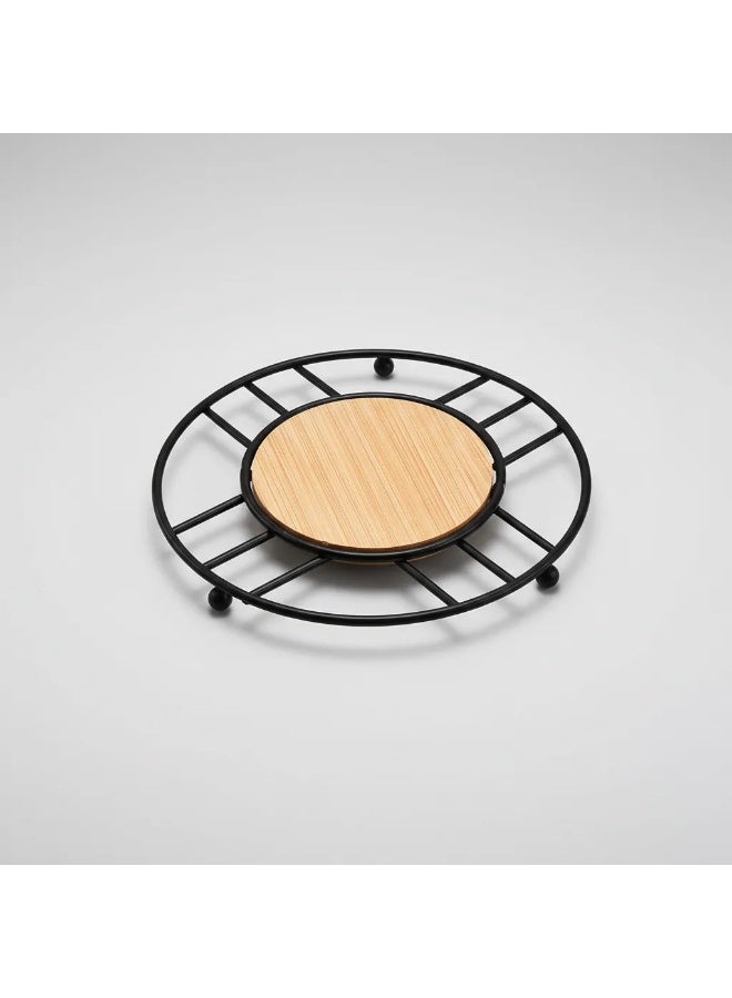 Round Design Hot Pot and Cup Coaster 18cm - Stylish Modern Metal and Wood Design Hot Pot Base - Heat Resistant to Protect Surfaces and Serve Dishes - Mug and Hot Pot Coaster for Home and Kitchen (Wooden and Black) - Image 5