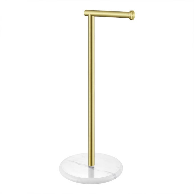 GOLD TOILET PAPER HOLDER STAND TISSUE ROLL HOLDER WITH MODERN MARBLE BASE SUS304 STAINLESS STEEL BRUSHED GOLD FINISH BPH284S1BZ