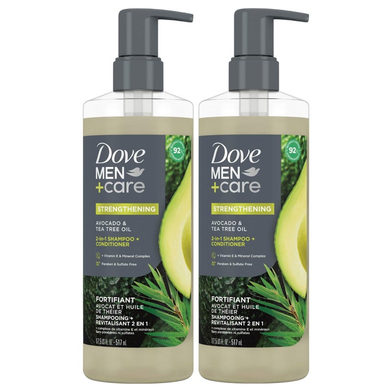 Dove MenCare Shampoo and Conditioner 2in1 2Pack  Strengthening with Vitamin E  Mineral Complex Avocado  Tea Tree Oil 175 Oz Ea