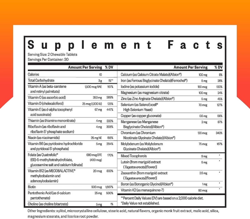 Seeking Health Optimal Multivitamin Chewable Active B Vitamins with B12 and L5MTHF Daily Vitamin for Men and Women Wellness and Immune Support Vegetarian 60 Tablets - Image 2