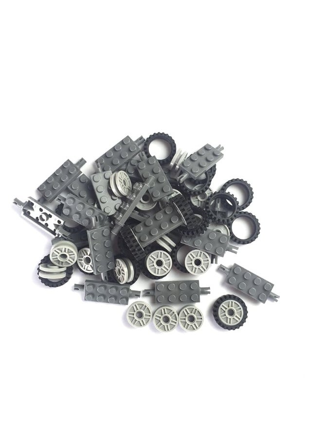 Taken All 24 mm X 7 mm Tire,Wheel and Long Axles -50 Pieces Brick Building Chassis Pieces Education Wheels Set Toy  - Image 1