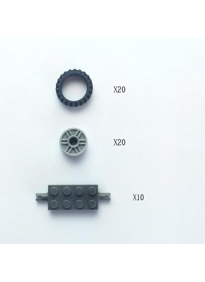 Taken All 24 mm X 7 mm Tire,Wheel and Long Axles -50 Pieces Brick Building Chassis Pieces Education Wheels Set Toy  - Image 2