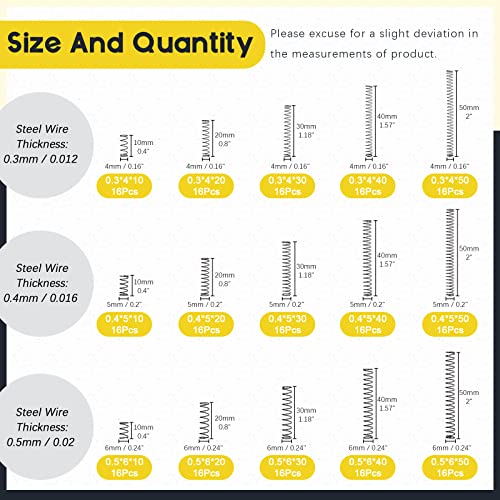 Mardatt 240 Pcs 15 Sizes Compression Springs Assortment Kit Mini Stainless Steel Springs for Repairs with Case, OD 4mm 5mm 6mm, 10-50mm Length, Wire Diameter 0.3mm, 0.4mm, 0.5mm - Image 2