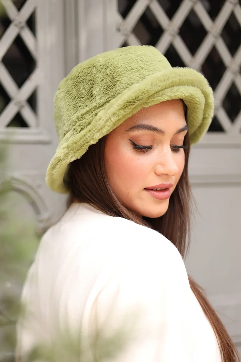 ريمسا مايو Women Plush Bucket Hat Rkş-01 Pistachio Green