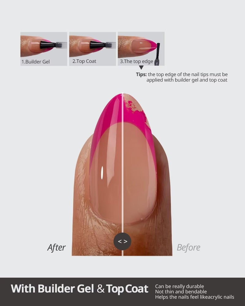 BTArtboxnails XCOATTIPS Pink French Tip Press On Nails - Short Press On Nails Almond, Soft Gel Nail Tips, 160Pcs Soak Off Acrylic Brown Fake Nail Extension in 16 Sizes - Image 4