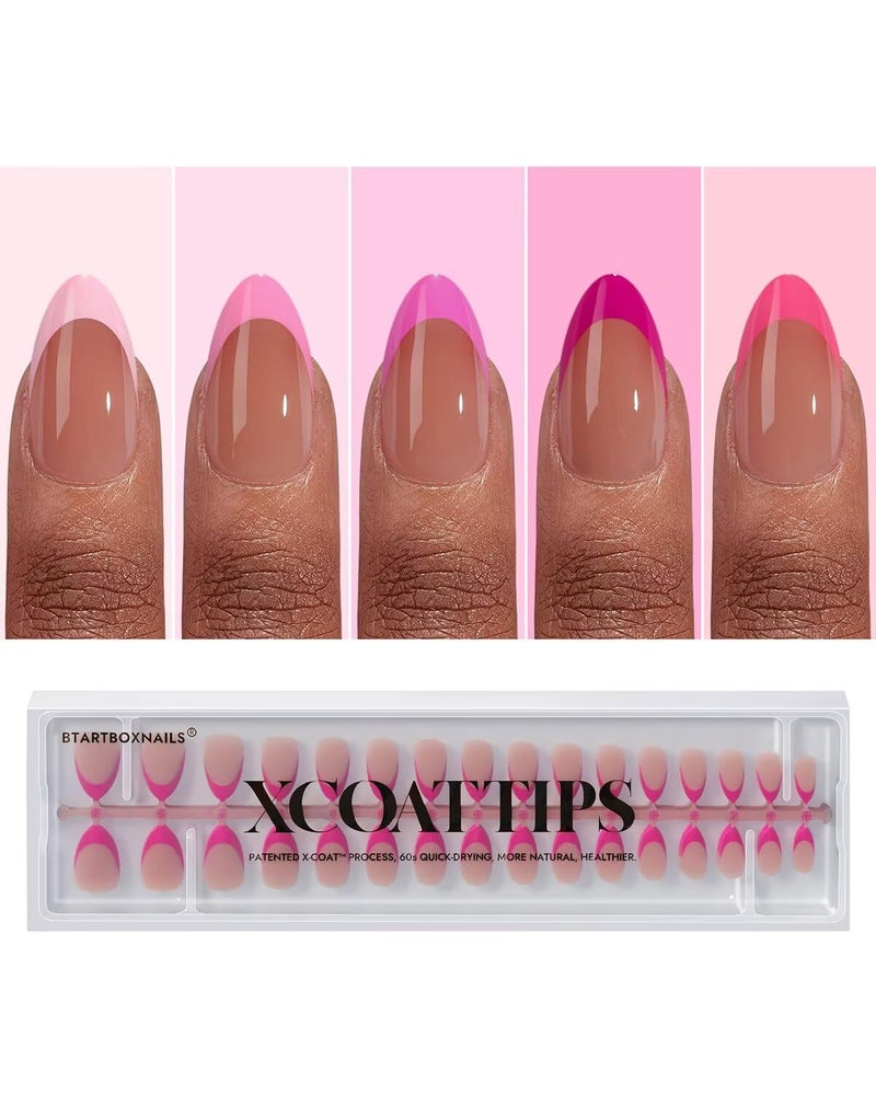 BTArtboxnails XCOATTIPS Pink French Tip Press On Nails - Short Press On Nails Almond, Soft Gel Nail Tips, 160Pcs Soak Off Acrylic Brown Fake Nail Extension in 16 Sizes - Image 1