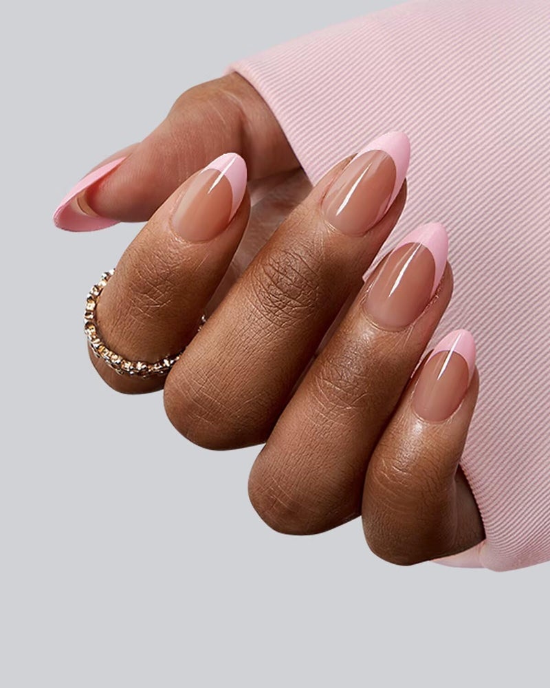 BTArtboxnails XCOATTIPS Pink French Tip Press On Nails - Short Press On Nails Almond, Soft Gel Nail Tips, 160Pcs Soak Off Acrylic Brown Fake Nail Extension in 16 Sizes - Image 2