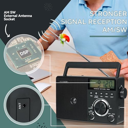 Retekess TR635 Portable Digital Radio,AM FM Shortwave Radios with Best Reception,Backlight LCD Display,Clock,Battery Operated Radio or AC Power,for,Elder,Home - Image 2