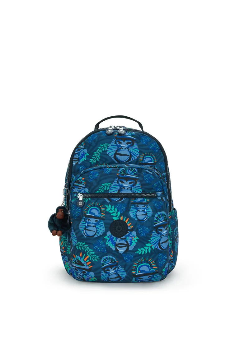 kipling Seoul Lap Blue Monkey Fun Large Backpack