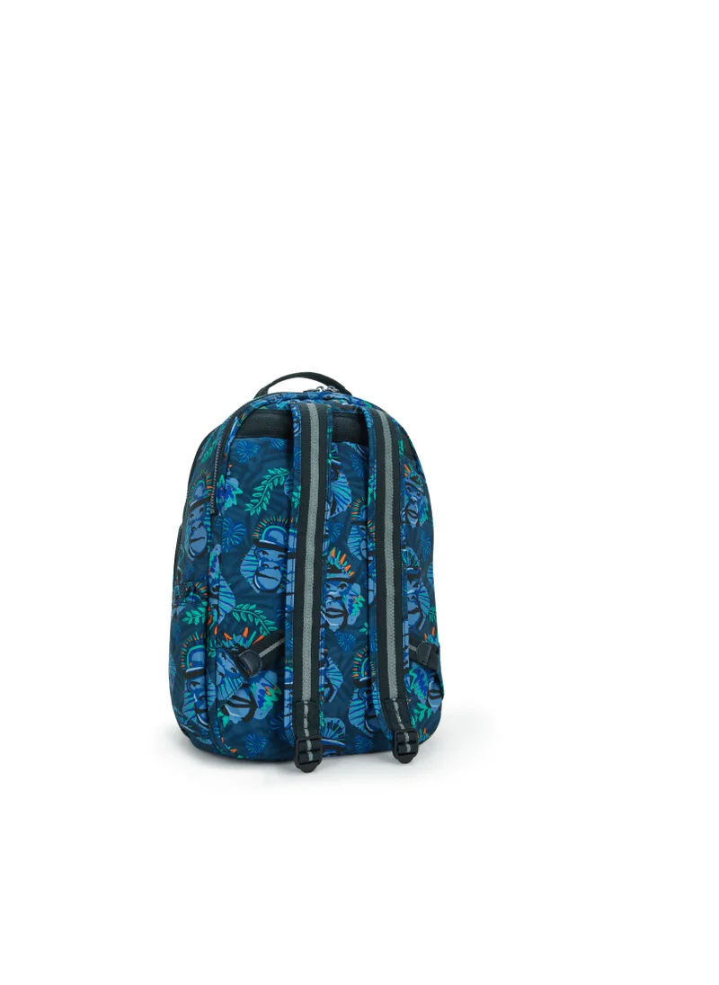 kipling Seoul Lap Blue Monkey Fun Large Backpack