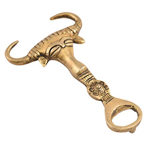 Indian-Shelf Handmade Vocalforlocal Brass Ox Face Pack of 1 Bottle Opener Beer Soda Wine Cork Cap Kitchen Utensils (12.70 cm, Golden) - Image 3