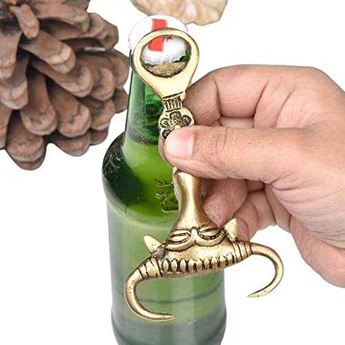 Indian-Shelf Handmade Vocalforlocal Brass Ox Face Pack of 1 Bottle Opener Beer Soda Wine Cork Cap Kitchen Utensils (12.70 cm, Golden) - Image 2