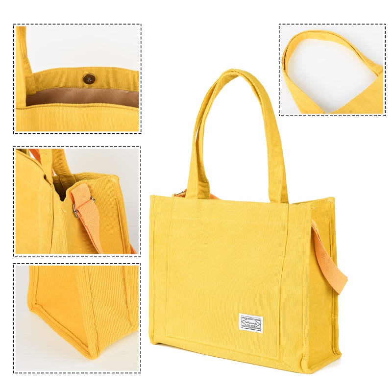 Valleycomfy Vintage Casual Corduroy Tote Bags Crossbody Bag Purse for Women Travel Shoulder Bags Handbags Eco Bag,Yellow,Large - Image 3