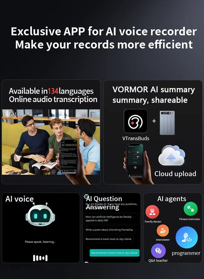VORMOR AI Voice Recorder, App Control, Transcribe & Summarize Empowered by Chat GPT, Support 134 Languages, 64GB, Audio Recorder for Calls, Meetings, Interviews - Image 3