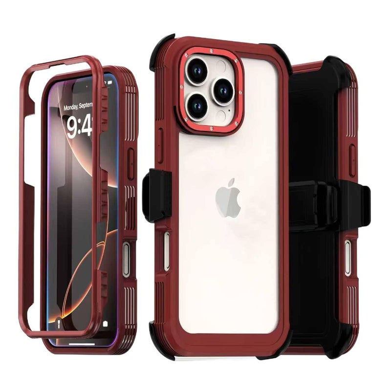 غطاء واقي بTPU لـ iPhone 14 / 14 Plus / 14 Pro / 14 Pro Max مع حماية من السقوط ومقاومة بصمات الأصابع مع مقاوم للصدمات مع حامل قائم مع تغطية كاملة باللون أحمر بوظيفة حامل من مادة T. - Image 1