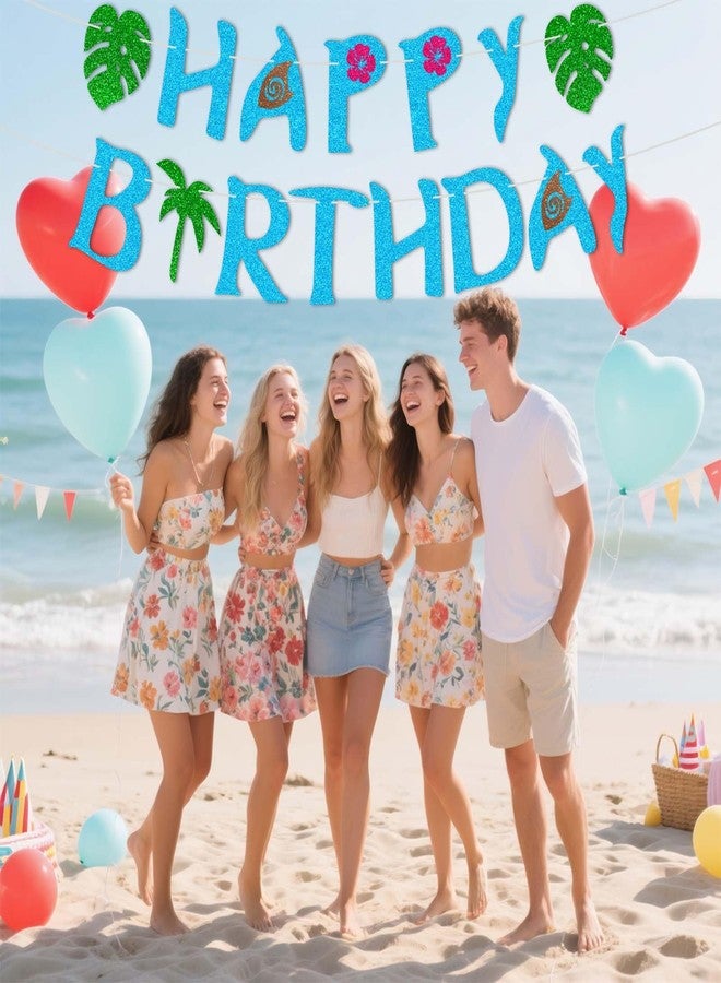 JNXCYQ Happy Birthday Banner-Glitter Moana Birthday Decorations,Moana Party Decor for Moana Theme Decorations,Hawaiian Party Decorations Baby Shower Decor Tropical Summer Party Supplies - Image 4
