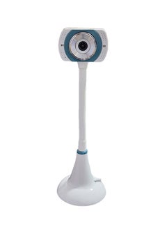 PC Webcam with Microphone Flexible Hose Desktop Web Camera USB Driver-Free Mini Web Camera for Video Conference Recording Work (Blue White Color)
