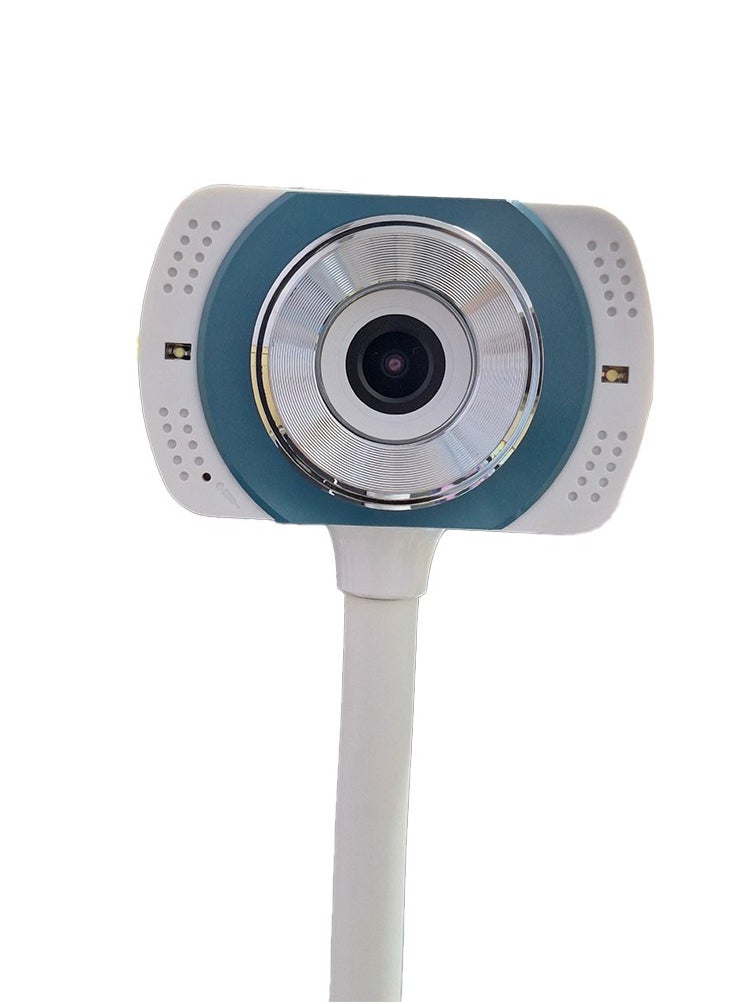 Generic - PC Webcam with Microphone Flexible Hose Desktop Web Camera USB Driver-Free Mini Web Camera for Video Conference Recording Work (Blue White Color) - Image 1
