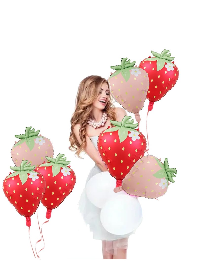 فينيبا 7pcs الوردي الفراولة بالونات لطيف حلو أحمر الفراولة رقائق بالون الصيف حزب الديكورات بالون الفاكهة الحلوة لعيد ميلاد الإمدادات - Image 2