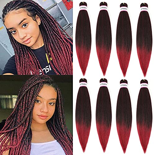 ATRAENTE Pre Stretched Braiding Hair 8 Packs - 18 Inch Ombre Braiding Hair,Two Tone Yaki Texture Prestretched Crochet Braids Hair,Professional Synthetic Hair Extension Itch Free Hot Water Setting(18"T1B/Bug) - Image 1