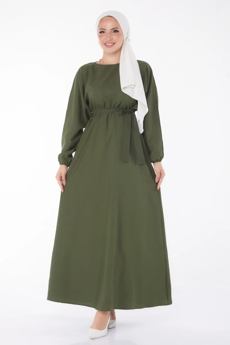 Tofisa Plain Crew Neck Women's Khaki Dress - 13221
