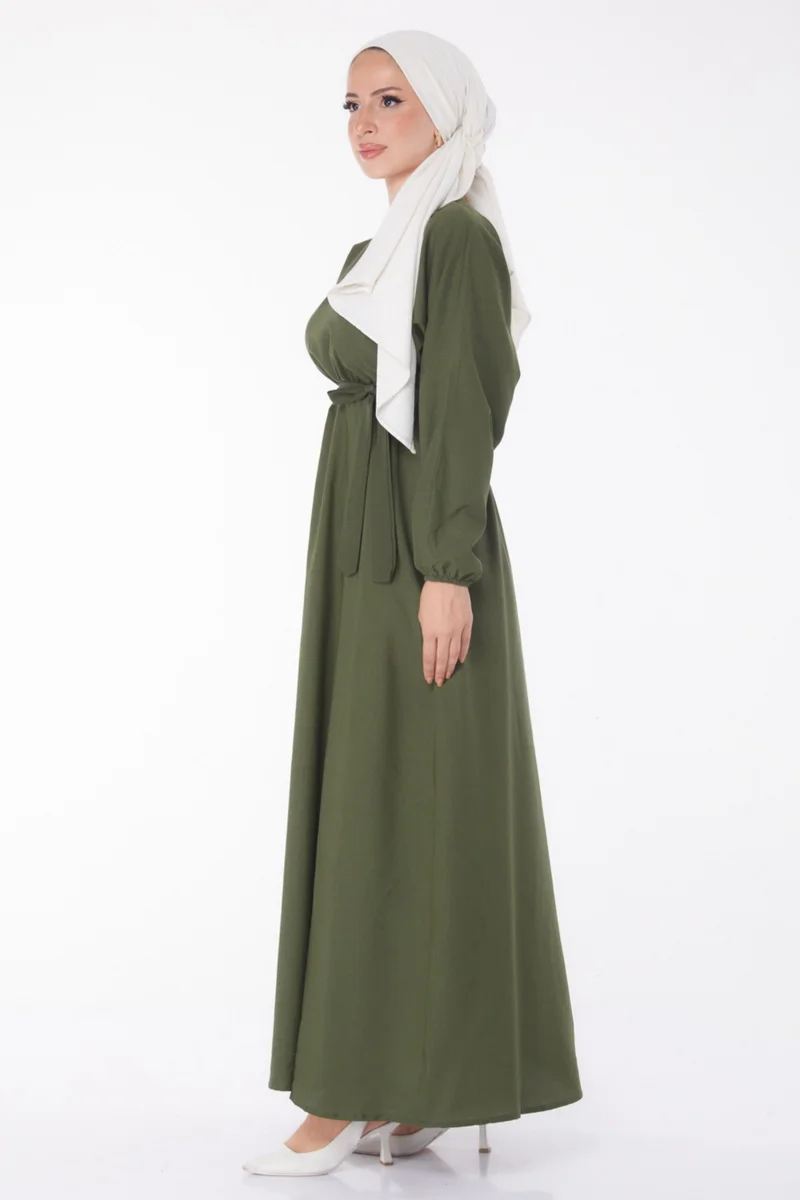 Tofisa Plain Crew Neck Women's Khaki Dress - 13221