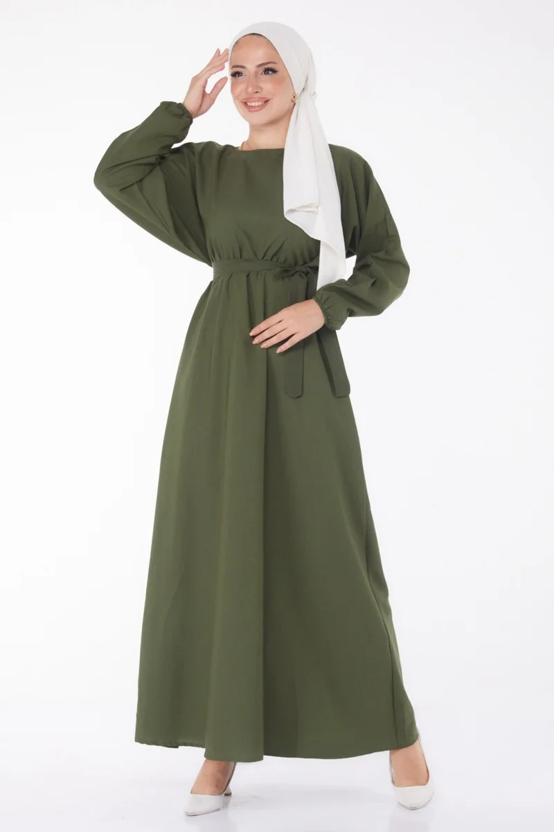 Tofisa Plain Crew Neck Women's Khaki Dress - 13221