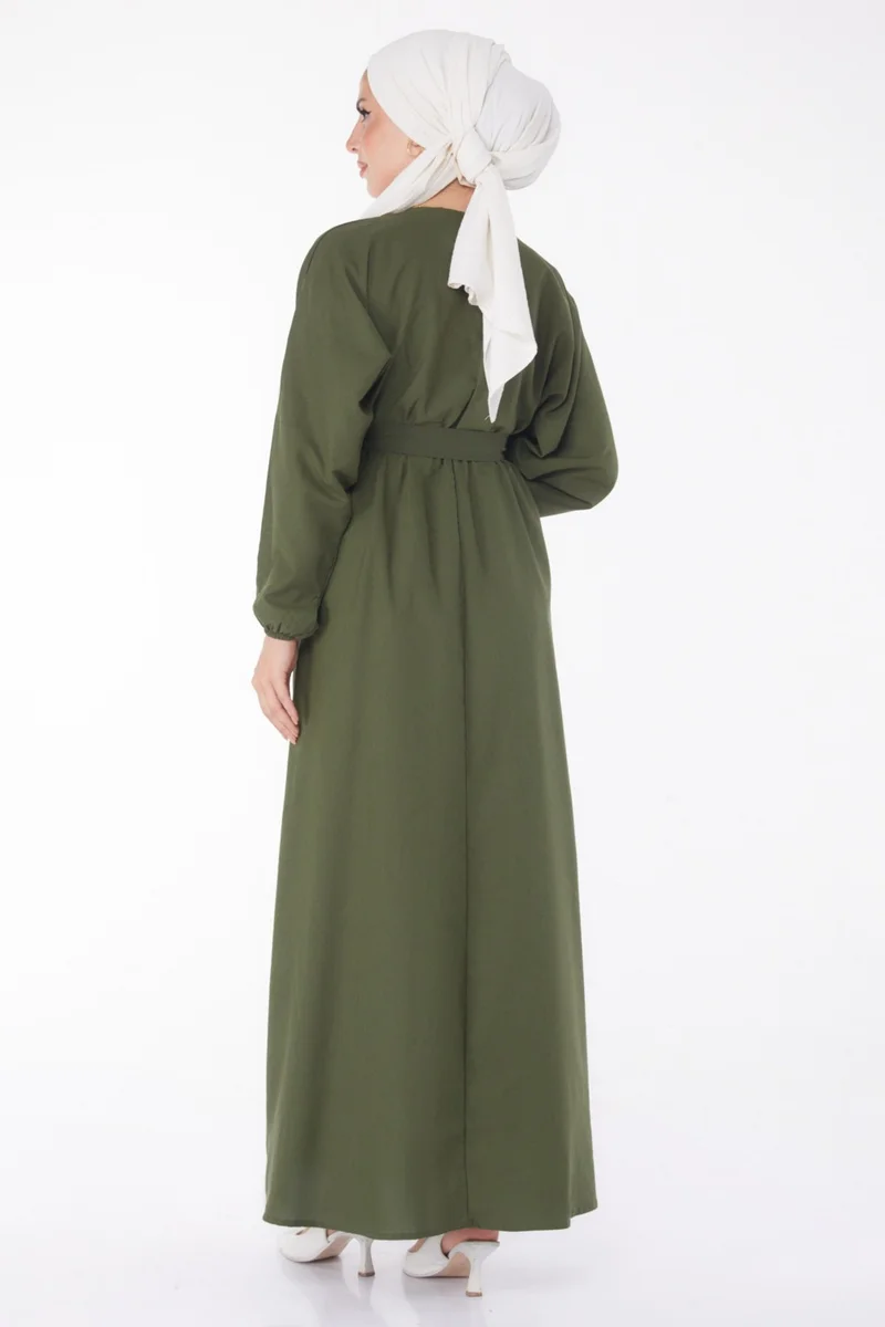 Tofisa Plain Crew Neck Women's Khaki Dress - 13221