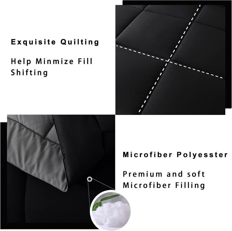 DOWNCOOL Twin Comforter Set -All Season Bedding Comforters Sets with 1 Pillow Case -2 Pieces Bed Set Down Alternative Comforter Set -Black/Grey Twin Bedding Sets(64"x88") - Image 4