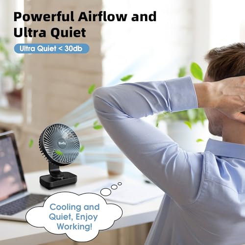 Bistfy Desk Fan 5.5'' Small Fan Ultra-Silent, 120° Oscillating, 90° Adjustable Head Tilt, with Digital Display 4 Speed Portable USB Rechargeable Table Fan Ideal for Home, Bedroom, Office (Black) - Image 3