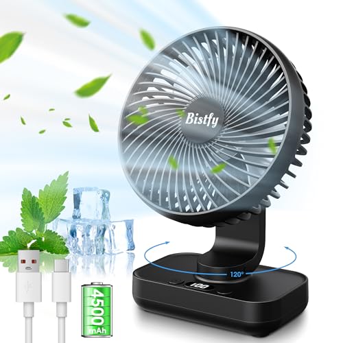 Bistfy Desk Fan 5.5'' Small Fan Ultra-Silent, 120° Oscillating, 90° Adjustable Head Tilt, with Digital Display 4 Speed Portable USB Rechargeable Table Fan Ideal for Home, Bedroom, Office (Black) - Image 1
