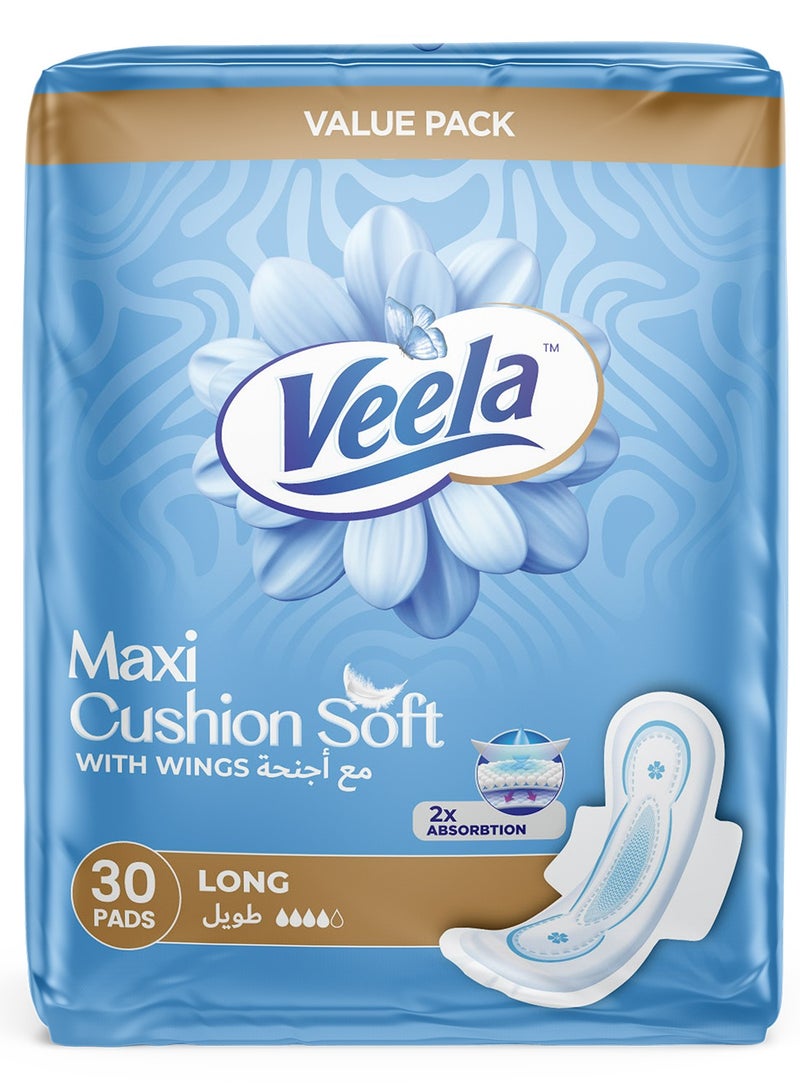 Veela Cushion Soft Maxi Pads for Women - Ultra-Soft, Breathable, and Leak-Proof Sanitary Napkins, Heavy Flow Feminine Hygiene Pads (LONG, 30, count) Value Pack - Image 1