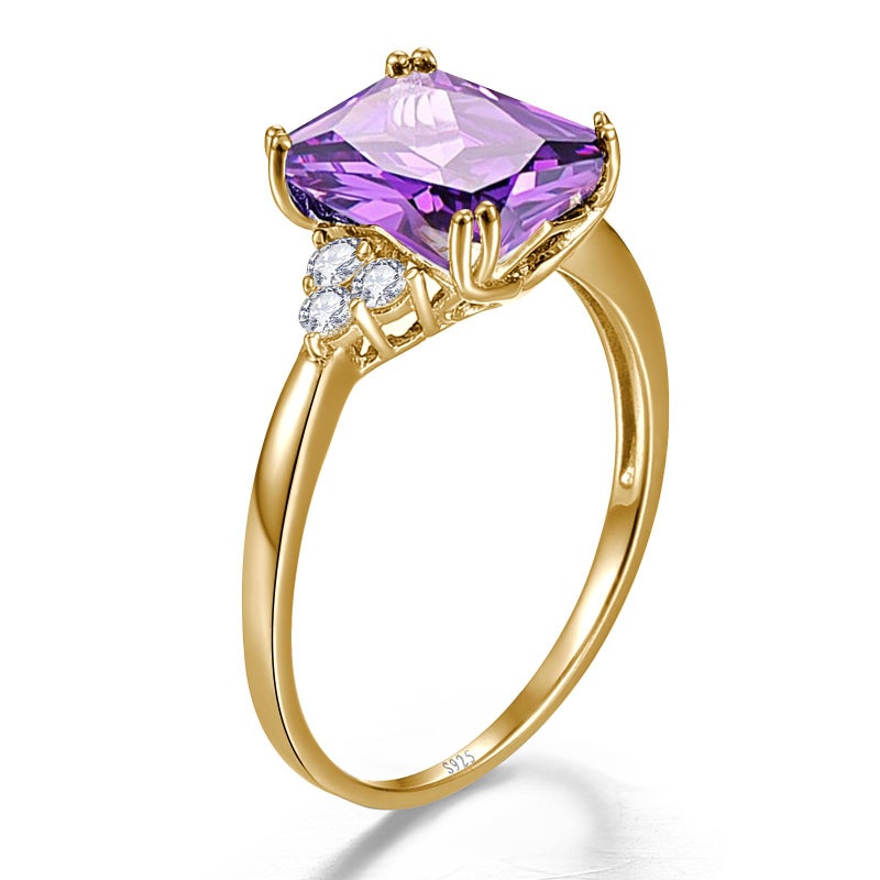 Yaresul Women's Purple Ring 925 Sterling Silver Amethyst Ring 14K Gold Plated Amethyst Engagement Ring February Birthstone Rings Prong Setting Cubic Zirconia Size 8 - Image 2
