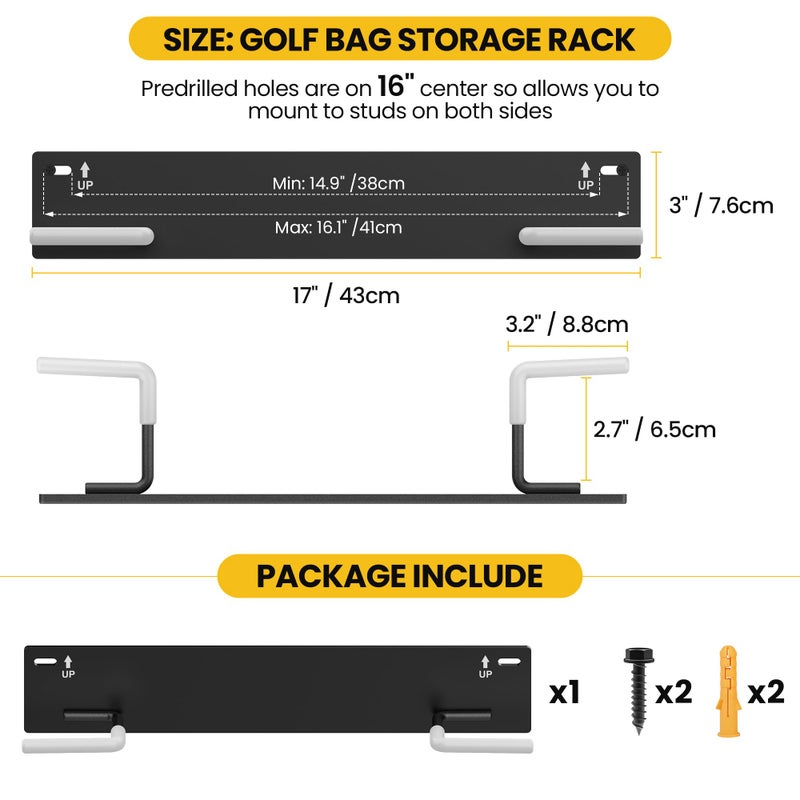 Chenteel Golf Bag Storage Rack for Garage Wall Mount,Golf Bag Garage Organizer,Golf Club Rack for Garage,Golf Bag Hanger/Holder/Hook,Golf Storage System & Accessories (2 Pack) - Image 5
