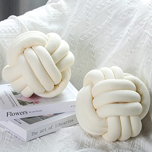 Namalu Namalu 2 Pieces Knot Ball Pillows Round Plush Aesthetic Cushion Pillows Soft Stress Relieving Cute Decorative Knotted Pillows for Kids Bed Sofa Bedroom Decor Cream White 787 Inches 