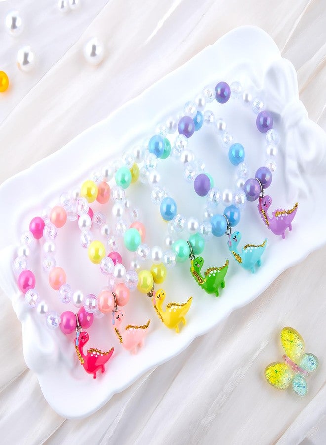 Niceup 6pcs Little Girl Dinosaur Bracelets Toy Gifts Piniata Stuffers Party Favors Fillers for Play Jewelry Birthday Return Gift Stretchy Beaded Bracelet Set with Glittering Charms - Image 2