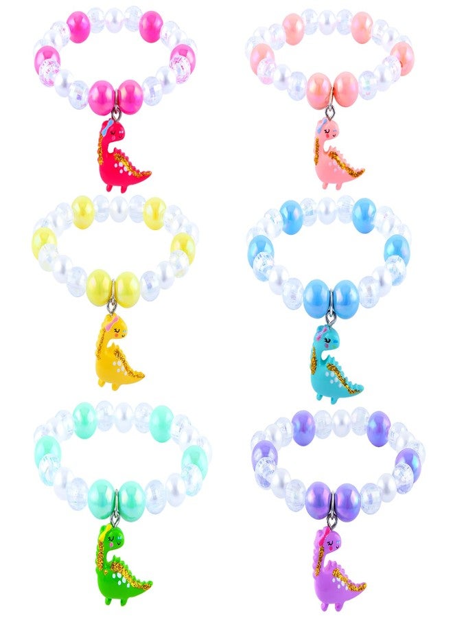 Niceup 6pcs Little Girl Dinosaur Bracelets Toy Gifts Piniata Stuffers Party Favors Fillers for Play Jewelry Birthday Return Gift Stretchy Beaded Bracelet Set with Glittering Charms - Image 1