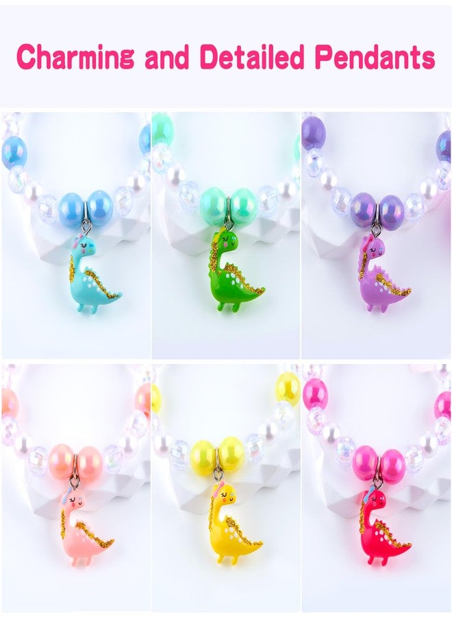 Niceup 6pcs Little Girl Dinosaur Bracelets Toy Gifts Piniata Stuffers Party Favors Fillers for Play Jewelry Birthday Return Gift Stretchy Beaded Bracelet Set with Glittering Charms - Image 3