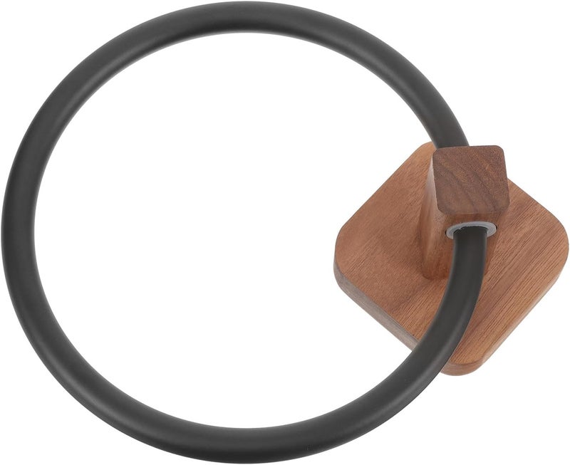 Wooden Wall Mount Towel Ring Hand Towel Holder Bathroom Wash Cloth Holder Black Single Rod Bathroom Hanger for Shower and Kitchen - Image 1