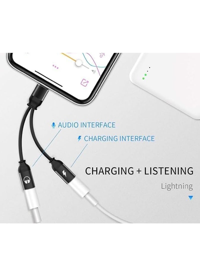 Rock Pow - iPhone Adapter Headphone Adapter for iPhone, Dual Lightning Audio and Charger Adapter Dongle Cable Splitter Compatible with iPhone 14/14 Pro Max/13/12/11/SE/X/XS/8 - Image 1