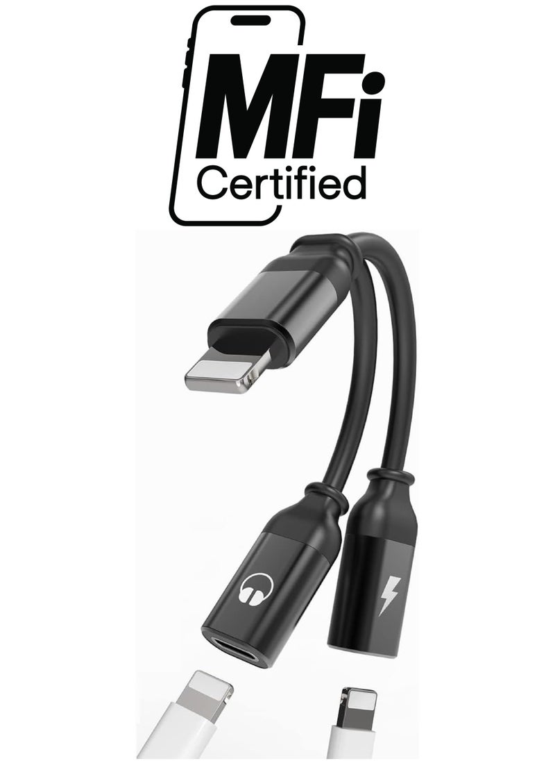 Rock Pow - iPhone Adapter Headphone Adapter for iPhone, Dual Lightning Audio and Charger Adapter Dongle Cable Splitter Compatible with iPhone 14/14 Pro Max/13/12/11/SE/X/XS/8 - Image 1