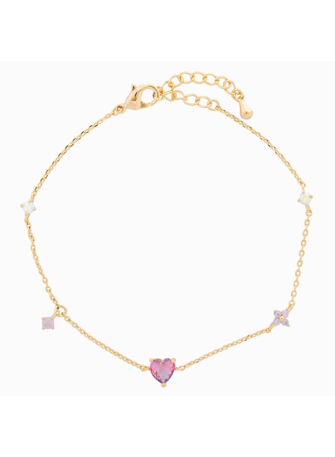 Gold bracelet with gold-plated zircon inlay. Party dress accessories. Gold pink love women's gift. Allergy resistant. - Image 3